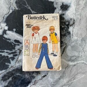 Butterick Vintage Cut Toddlers Jumper Jumpsuit and Embroidery Transfer Size 2